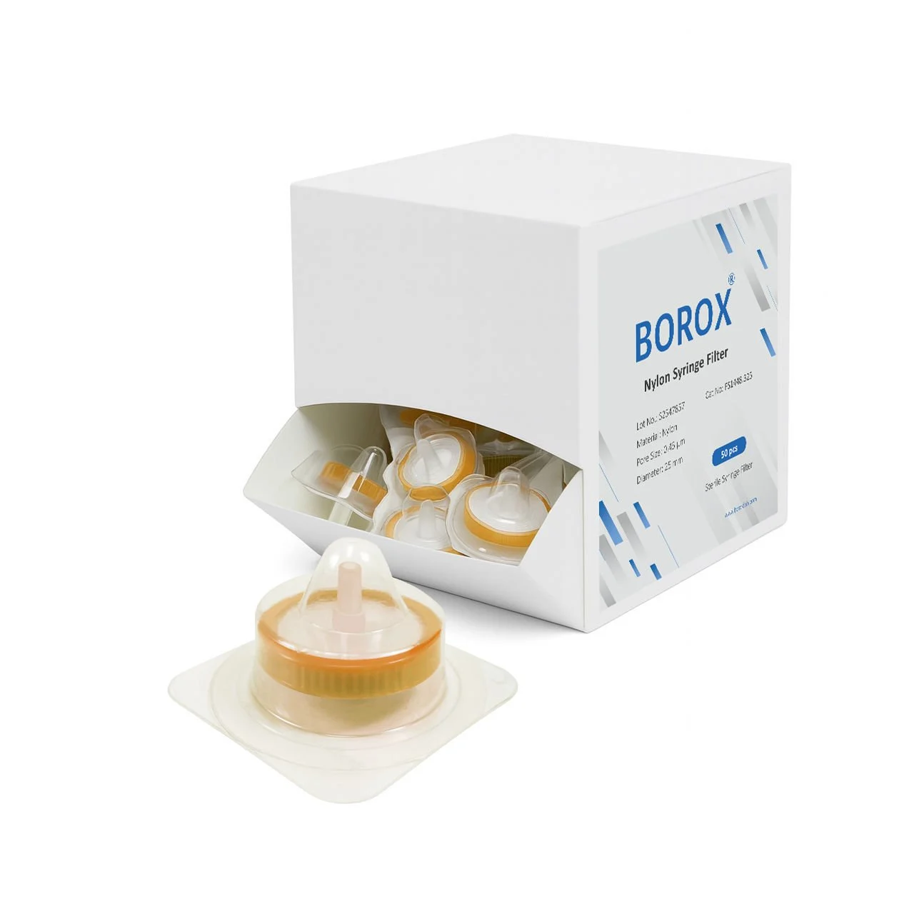 Borox Naylon Şırınga Filtresi 0.45 Mikron (50 Adet)